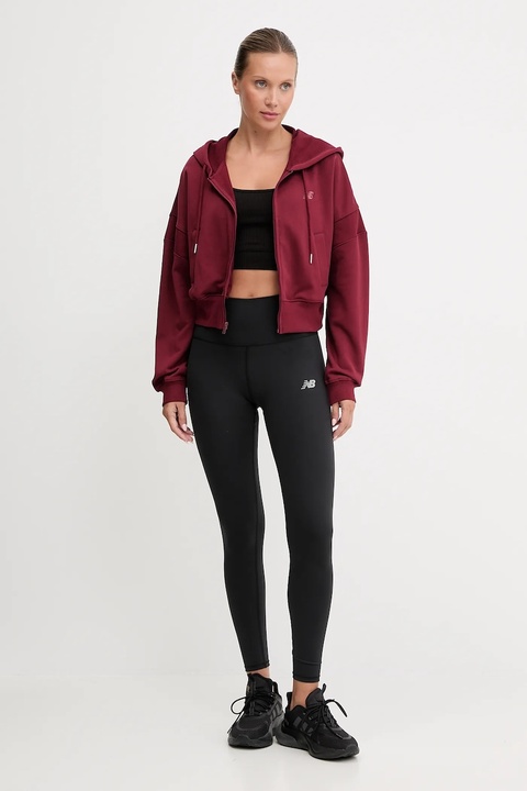 New Balance bluza bawełniana damska kolor bordowy z kapturem gładka WJ51506MHB - zdjęcie produktu nr 1