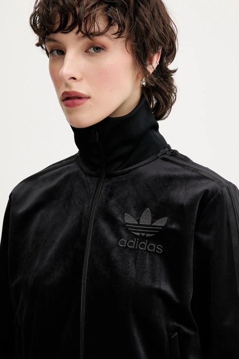 adidas Originals bluza welurowa Velvet Tt damska kolor czarny gładka JY2592 - zdjęcie produktu nr 2