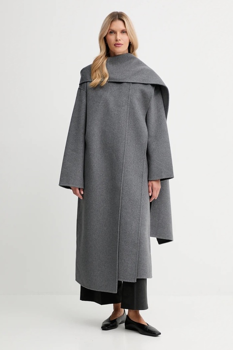 Calvin Klein płaszcz z dodatkiem wełny kolor szary LV044D555G - zdjęcie produktu nr 1