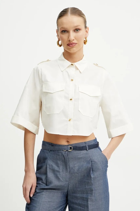 Marciano Guess koszula bawełniana PAT damska kolor beżowy relaxed z kołnierzykiem klasycznym 5GGH27 7315A - zdjęcie produktu nr 1
