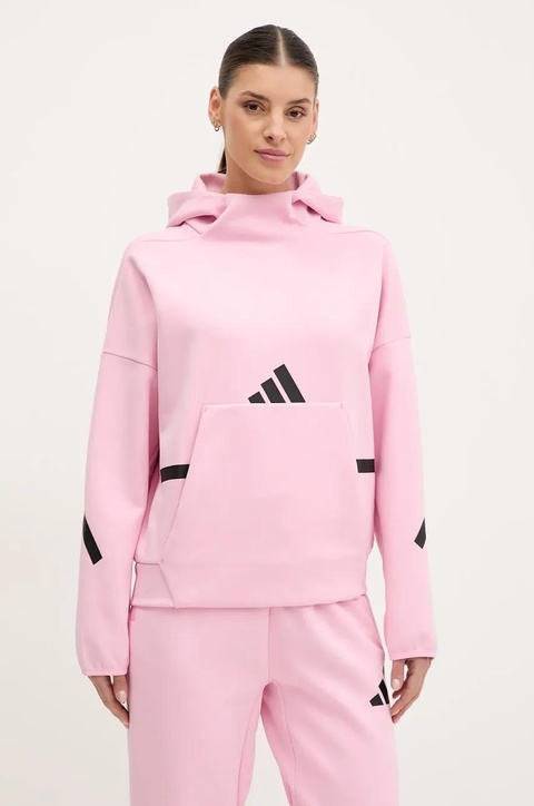 adidas bluza Z.N.E. damska kolor różowy z kapturem z nadrukiem JD5992 - zdjęcie produktu nr 1