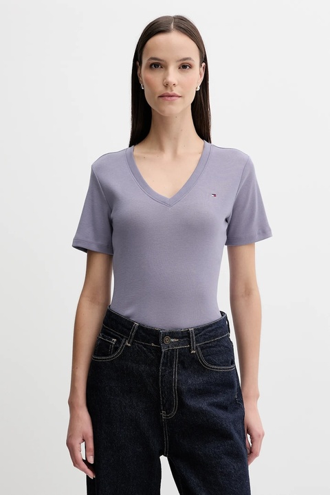 Tommy Hilfiger t-shirt bawełniany damski kolor fioletowy WW0WW40584 - zdjęcie produktu nr 1