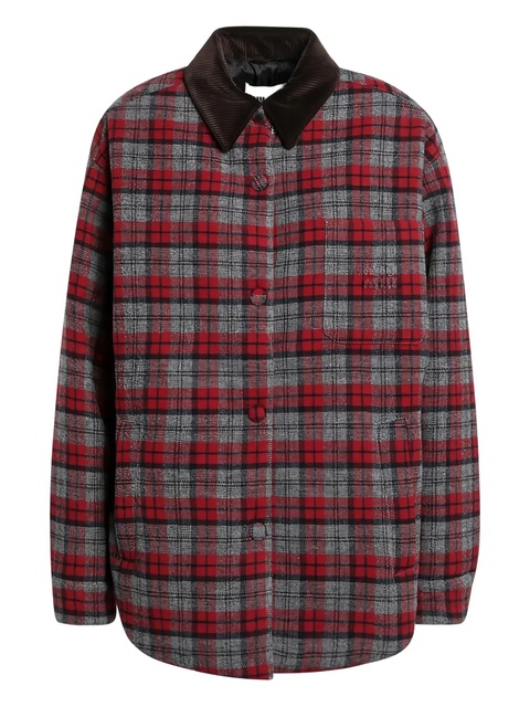Miu Miu plaid corduroy-collar coat - Red - zdjęcie produktu nr 1