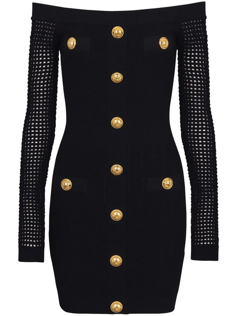 Balmain off-shoulder knitted minidress - Black - zdjęcie produktu nr 1