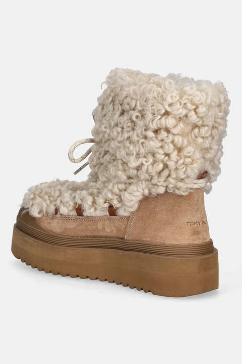 Tory Burch śniegowce Mellow Shearling Lace Up Boot kolor beżowy 170577.200 - zdjęcie produktu nr 1