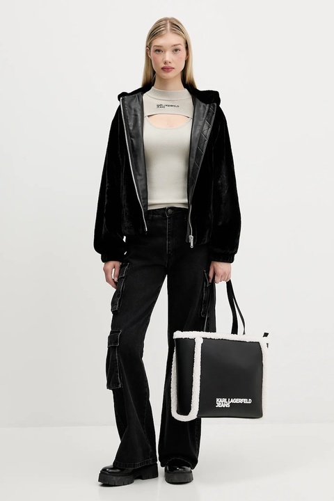 Karl Lagerfeld Jeans sweter damski kolor beżowy lekki z półgolfem A4W18013 - zdjęcie produktu nr 1