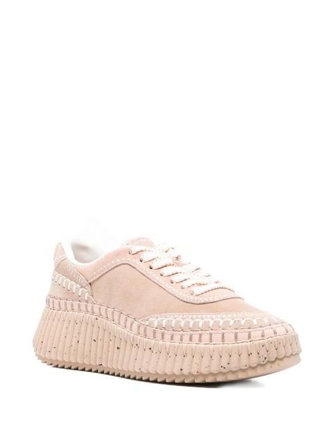 Chloé Nama textured leather-trimmed platform sneakers - Neutrals - zdjęcie produktu nr 2