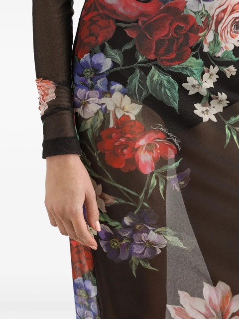 Dolce & Gabbana floral-print midi dress - Black - zdjęcie produktu nr 2
