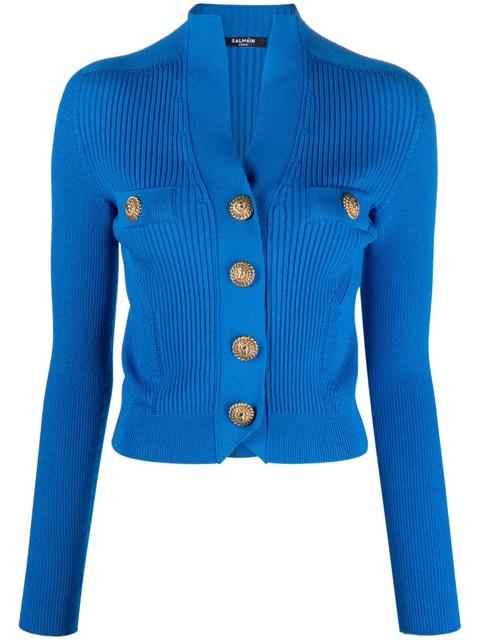 Balmain cropped ribbed-knit cardigan - Blue - zdjęcie produktu nr 1