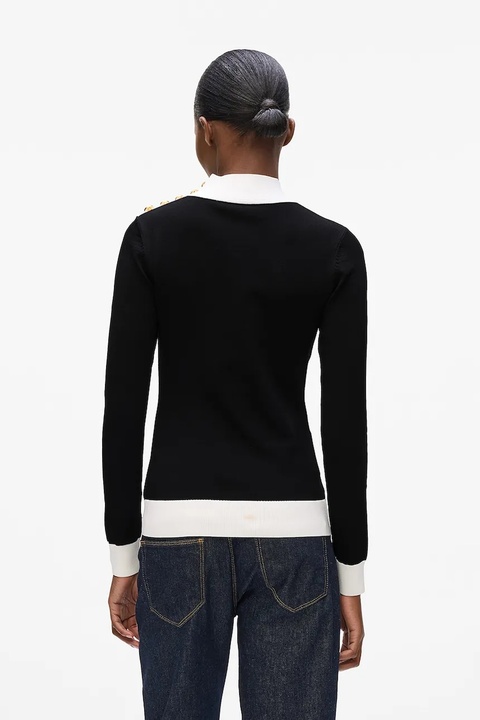 Karl Lagerfeld sweter damski kolor czarny lekki z półgolfem A4W18038 - zdjęcie produktu nr 2