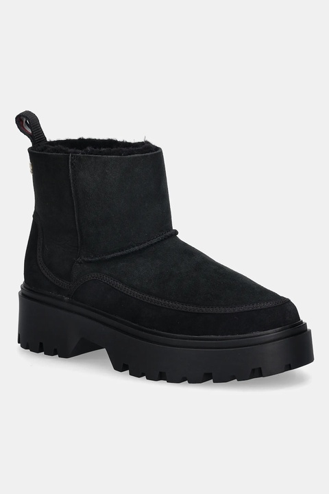 Tommy Hilfiger botki zamszowe REAL SHEARLING PULLON damskie kolor czarny na płaskim obcasie ocieplone FW0FW08997 - zdjęcie produktu nr 1