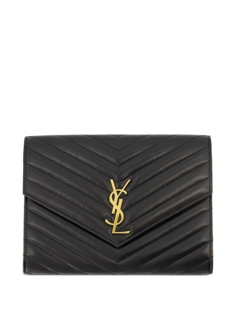 Saint Laurent Cassandre chevron leather clutch bag - Black - zdjęcie produktu nr 1