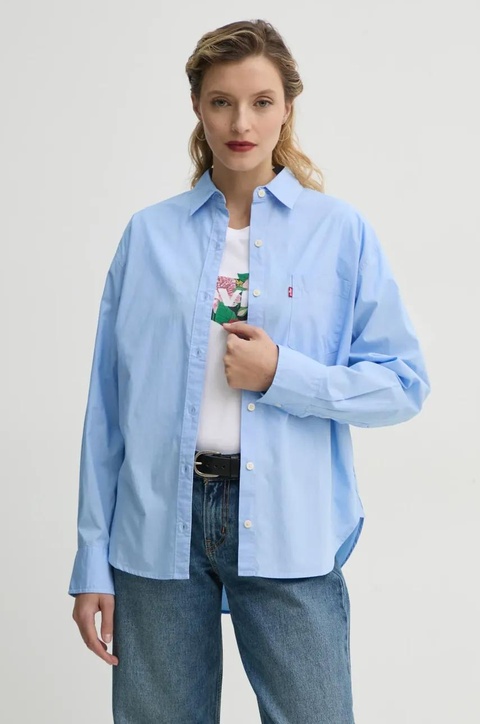 Levi's koszula bawełniana HARLIE NEW BF SHIRT damska kolor niebieski relaxed z kołnierzykiem klasycznym 001HM - zdjęcie produktu nr 1