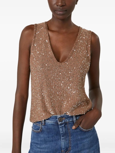 Weekend Max Mara sequin-embellished v-neck top - Brown - zdjęcie produktu nr 1