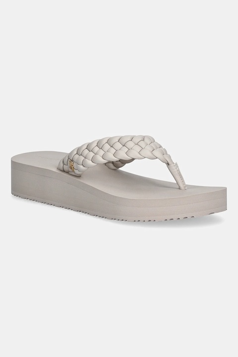Tommy Hilfiger japonki TH WEDGE CORNROW BEACH SANDAL damskie kolor beżowy na koturnie FW0FW09037 - zdjęcie produktu nr 1