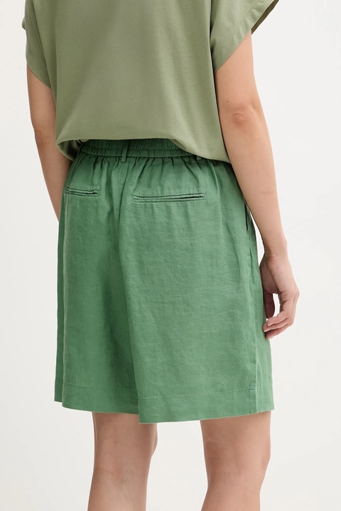 United Colors of Benetton szorty lniane kolor zielony gładkie high waist 4AGHD901V - zdjęcie produktu nr 2
