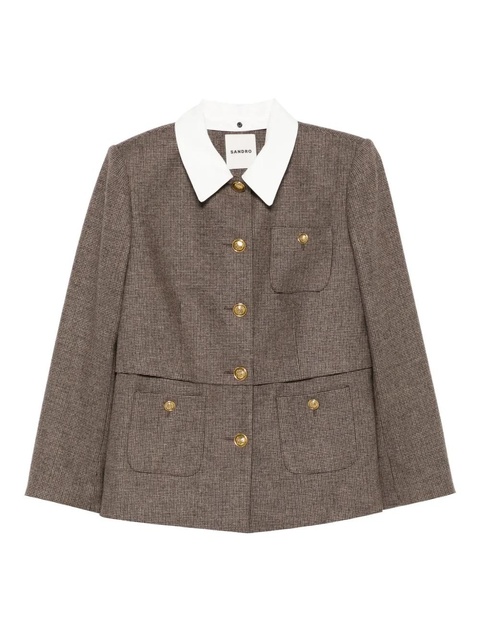 SANDRO houndstooth detachable-collar jacket - Brown - zdjęcie produktu nr 2