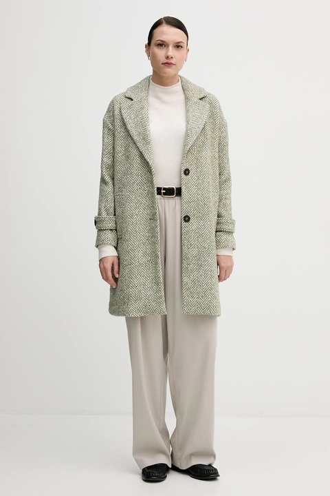 United Colors of Benetton płaszcz z dodatkiem wełny kolor zielony 2M9SDN08T - zdjęcie produktu nr 2