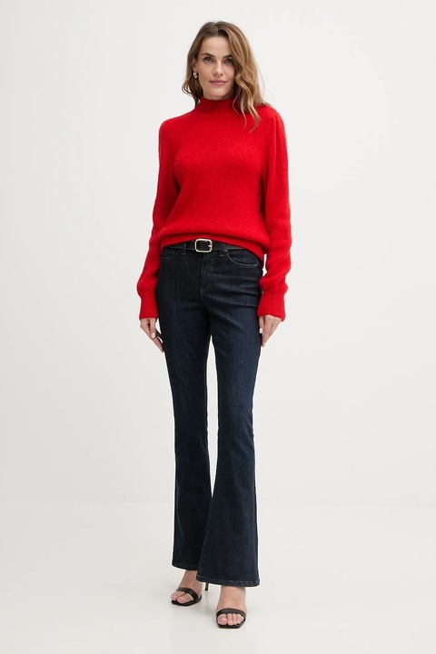 Morgan sweter z dodatkiem wełny damski kolor czerwony z golfem MLEONAR - zdjęcie produktu nr 2