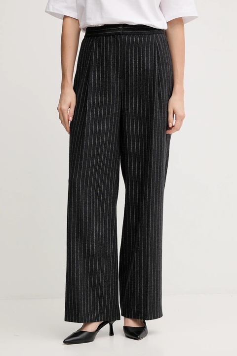 Barbour spodnie z dodatkiem wełny BLAKELY kolor szary szerokie high waist LTR0396 - zdjęcie produktu nr 1