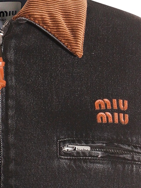 Miu Miu corduroy-collar logo-detail jacket - Black - zdjęcie produktu nr 2