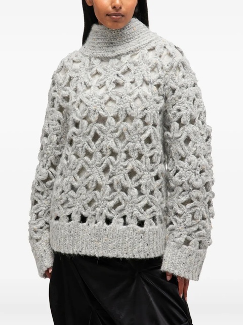 GANNI flower crochet alpaca sweater - Grey - zdjęcie produktu nr 2