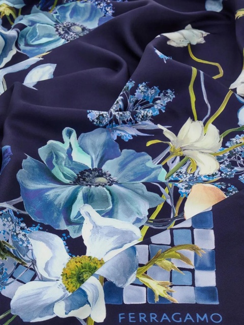 Ferragamo Fiori-print silk scarf - Blue - zdjęcie produktu nr 2