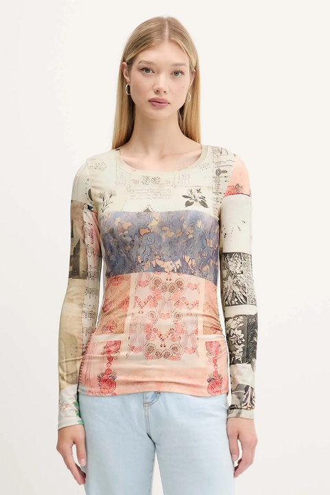Desigual longsleeve LIMBANI damski kolor beżowy 25WWTK33 - zdjęcie produktu nr 1
