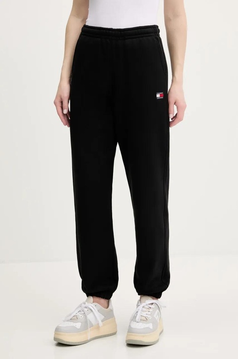 Tommy Jeans spodnie dresowe bawełniane dziecięce damskie kolor czarny gładkie DW0DW20679 - zdjęcie produktu nr 1