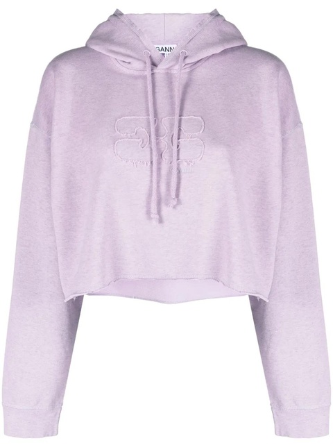 GANNI cropped organic cotton hoodie - Purple - zdjęcie produktu nr 1