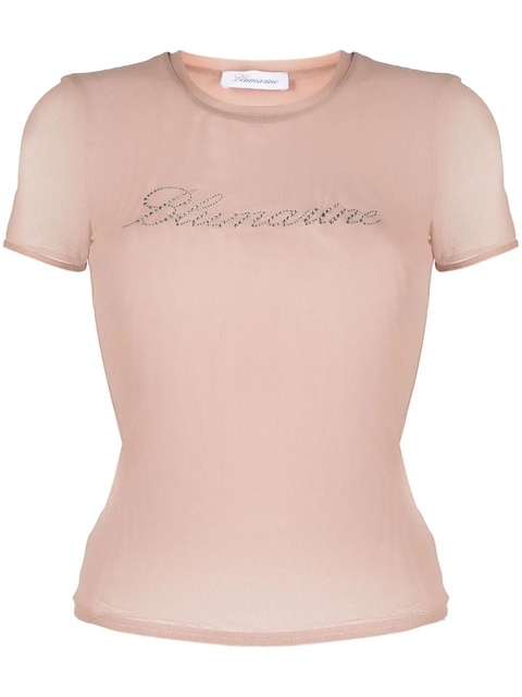 Blumarine logo-embellishment mesh T-shirt - Neutrals - zdjęcie produktu nr 1