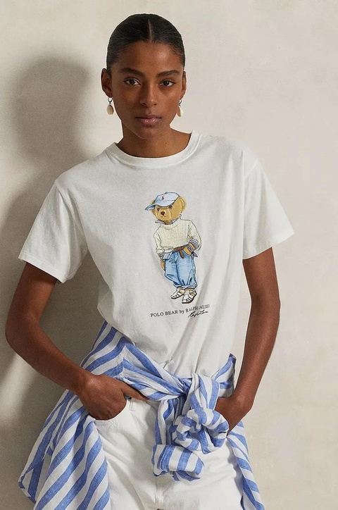 Polo Ralph Lauren t-shirt bawełniany damski kolor biały 211965107 - zdjęcie produktu nr 1