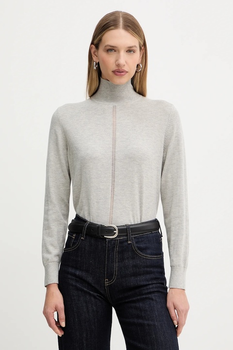 BOSS Orange sweter z dodatkiem wełny damski kolor szary lekki z półgolfem 50551356 - zdjęcie produktu nr 1