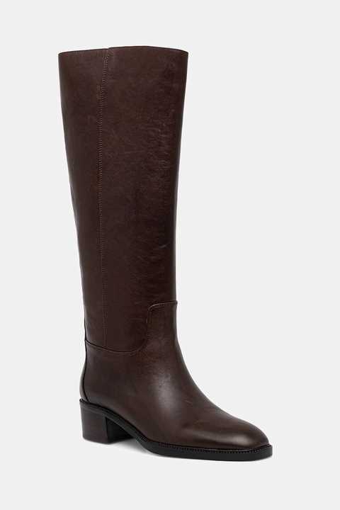 Jeffrey Campbell kozaki skórzane LADA damskie kolor brązowy na płaskim obcasie U321-N01-005 - zdjęcie produktu nr 1