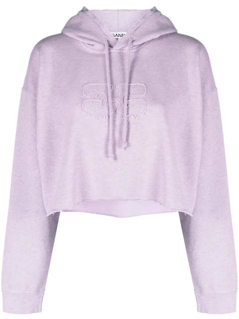 GANNI cropped organic cotton hoodie - Purple - zdjęcie produktu nr 1