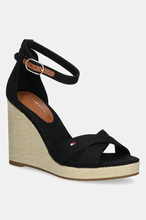 Tommy Hilfiger sandały FLAG HIGH WEDGE ESPAD CRISSCROSS kolor czarny FW0FW08661 - zdjęcie produktu nr 1