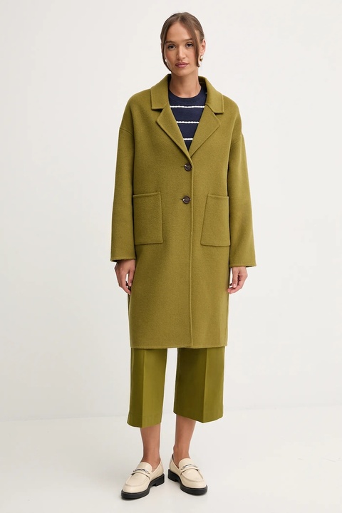 United Colors of Benetton płaszcz z wełną kolor zielony 28F7DN082 - zdjęcie produktu nr 1