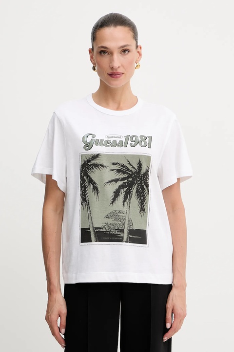Guess t-shirt bawełniany damski kolor biały W5YI17 I3Z14 - zdjęcie produktu nr 1