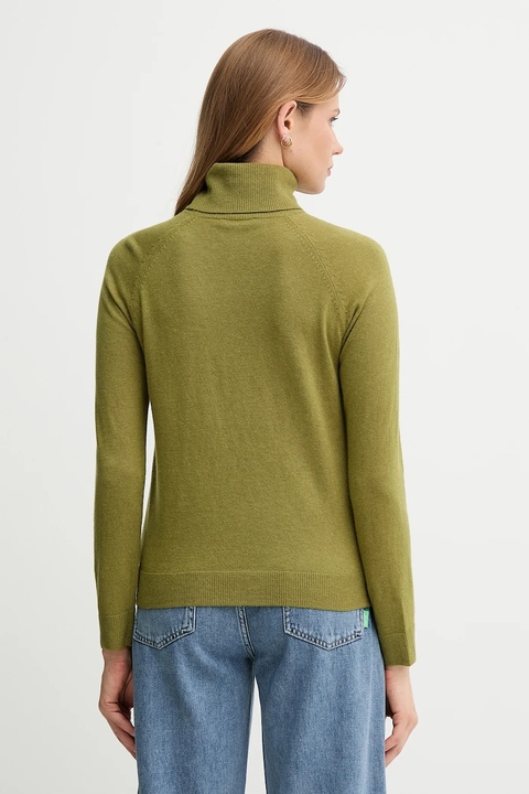 United Colors of Benetton sweter z dodatkiem wełny damski kolor zielony lekki z golfem 1035D2551 - zdjęcie produktu nr 2