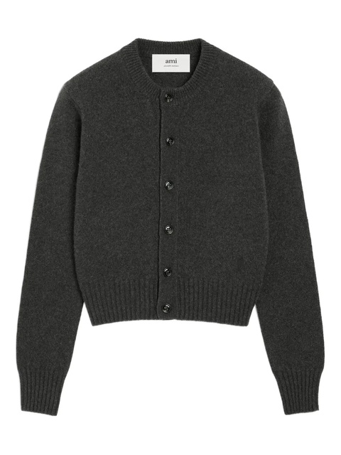 AMI Paris heart-embroidered cashmere cardigan - Grey - zdjęcie produktu nr 1