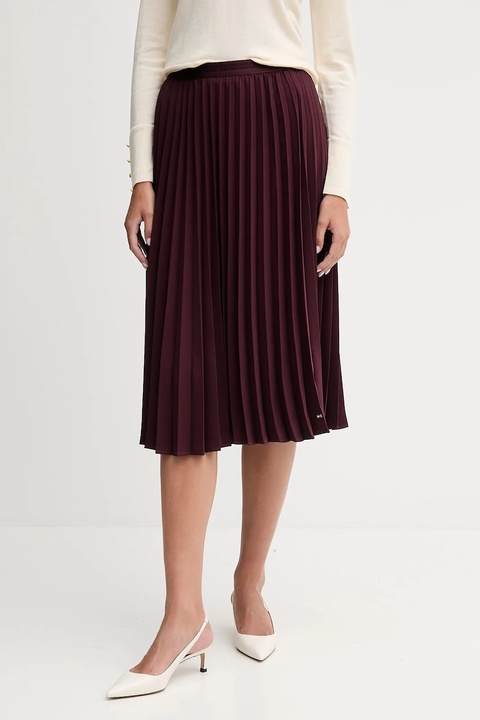 Tommy Hilfiger spódnica kolor bordowy midi rozkloszowana WW0WW48538 - zdjęcie produktu nr 1