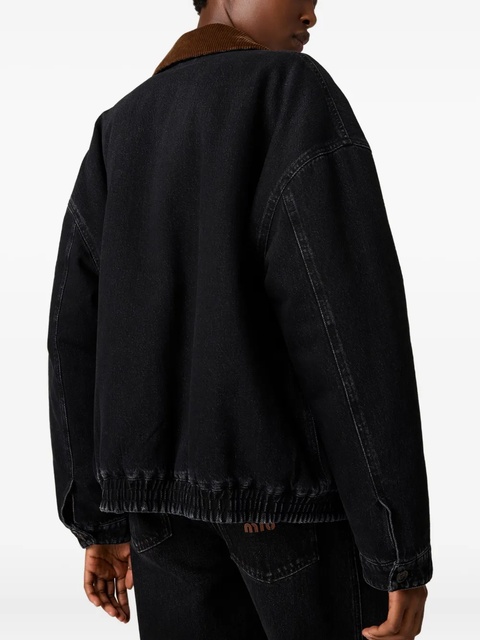 Miu Miu corduroy-collar denim jacket - Black - zdjęcie produktu nr 2