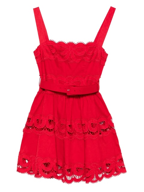 Self-Portrait lace-inserts belted mini dress - Red - zdjęcie produktu nr 1