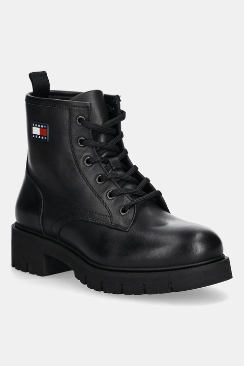 Tommy Jeans botki skórzane TJW LACE UP LEATHER BOOT damskie kolor czarny na płaskim obcasie EN0EN02824 - zdjęcie produktu nr 1