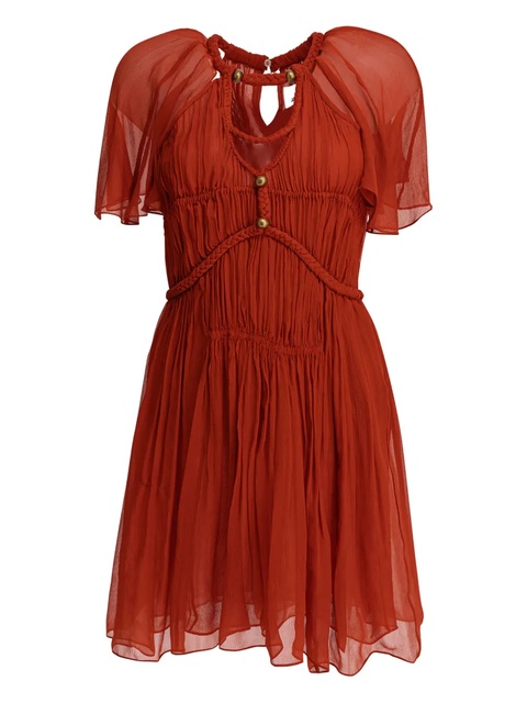 ISABEL MARANT Randalia braided-waist plissé mini dress - Orange - zdjęcie produktu nr 1