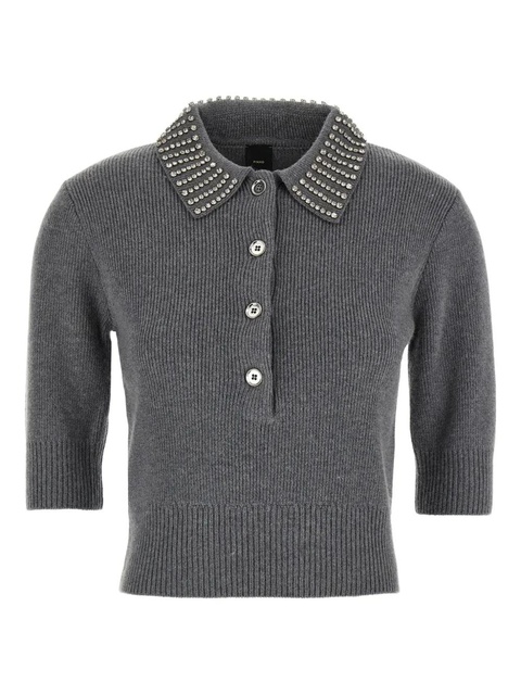 PINKO crystal-collar short-sleeve top - Grey - zdjęcie produktu nr 1