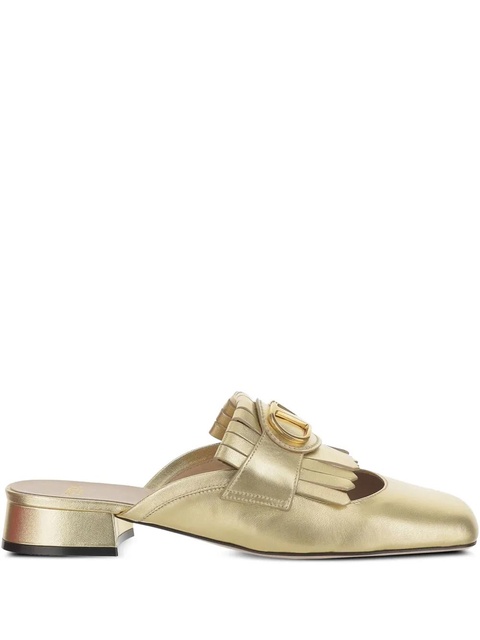 Valentino Garavani logo-plaque leather mules - Gold - zdjęcie produktu nr 1