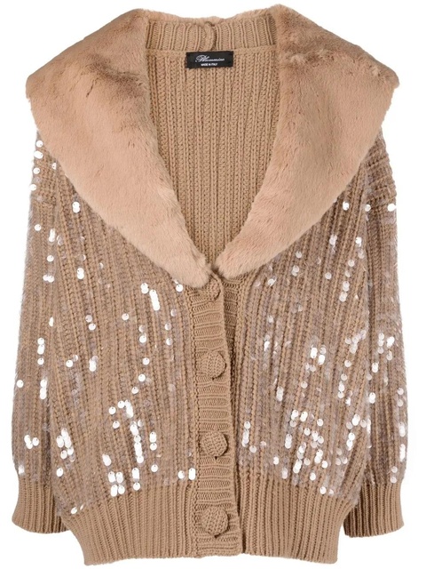 Blumarine faux-fur tirm sequin cardigan - Neutrals - zdjęcie produktu nr 1