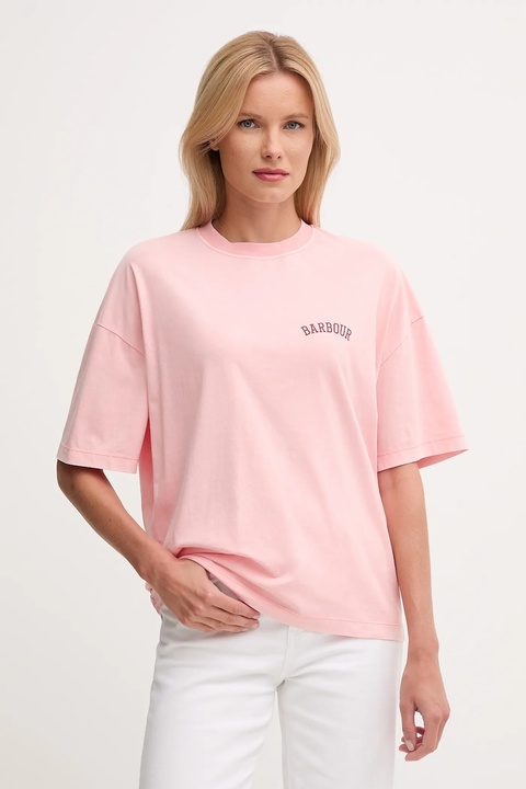 Barbour t-shirt bawełniany CLAYDON damski kolor różowy LTS0687 - zdjęcie produktu nr 1