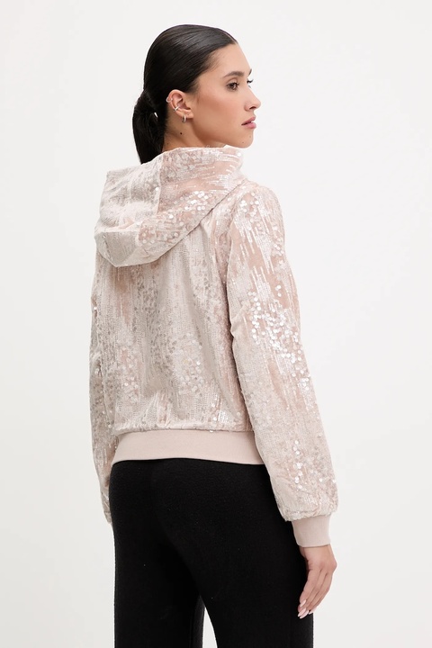 Guess bluza damska kolor beżowy z kapturem z aplikacją V5BQ02 K1922 - zdjęcie produktu nr 2